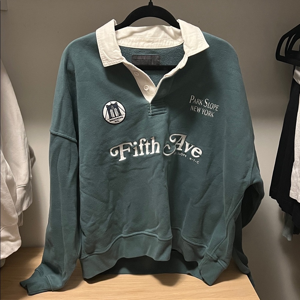 Abercrombie & Fitch Green Rugby Shirt with White Collar